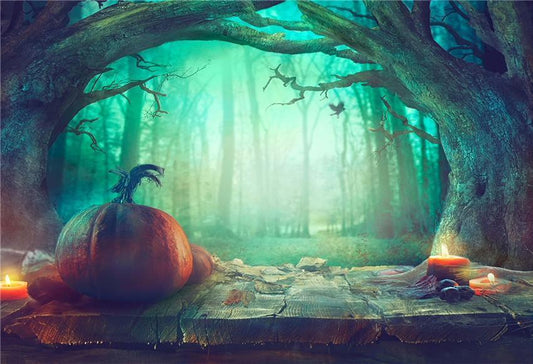 Magic Forest Wood Floor Halloween Backdrop for Photo