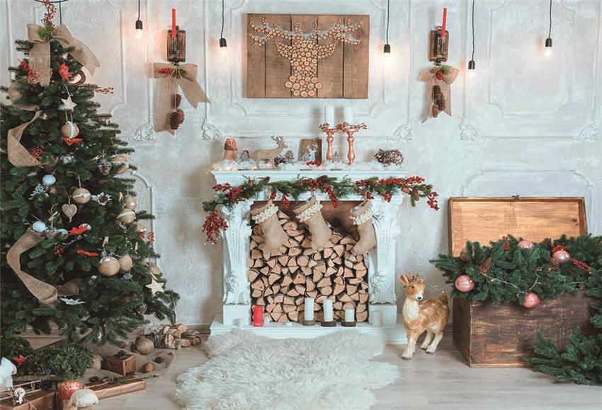 Buy White Fireplace Christmas Wood Floor Backdrops Online – Starbackdrop