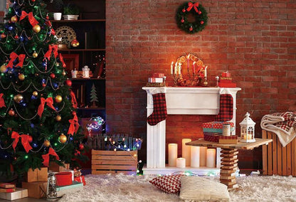 Red Brick Wall Christmas Backdrops