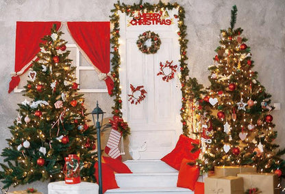 Merry Christmas Red Curtain Photo Backdrop