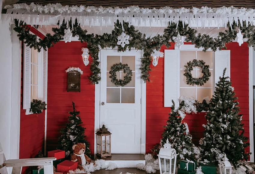 Buy Red Wooden House Christmas Photography Prop Backdrops Online ...