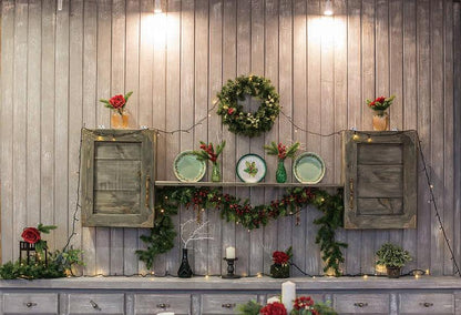 Grey Wooden Christmas Decor Backdrop for Picture