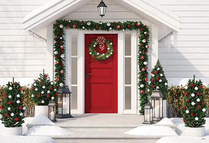 White Wooden House Christmas Backdrops