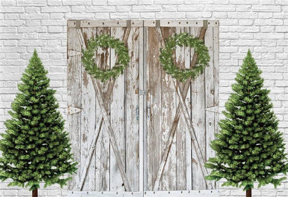 White Brick Barn Christmas Backdrop for Photography Prop