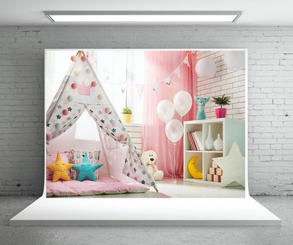 Pink Princess Wigwam Baby Show Backdrop for Picture