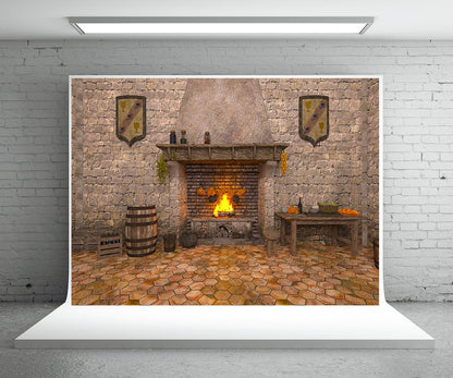 Vintage Brick Christmas Fireplace Backdrop for Photography Prop