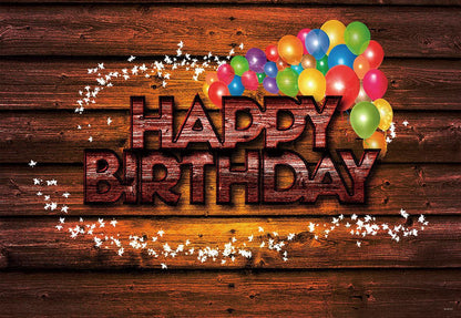 Dark Wooden Happy Birthday Balloon Photo Backdrops