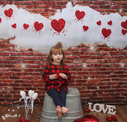 Red Brick Wall White Cloud Glitter Valentine's Day Backdrops