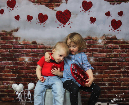 Red Brick Wall White Cloud Glitter Valentine's Day Backdrops