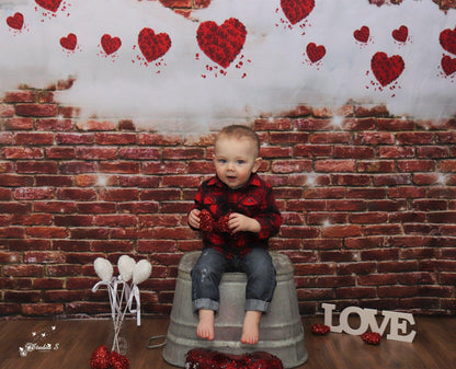 Red Brick Wall White Cloud Glitter Valentine's Day Backdrops