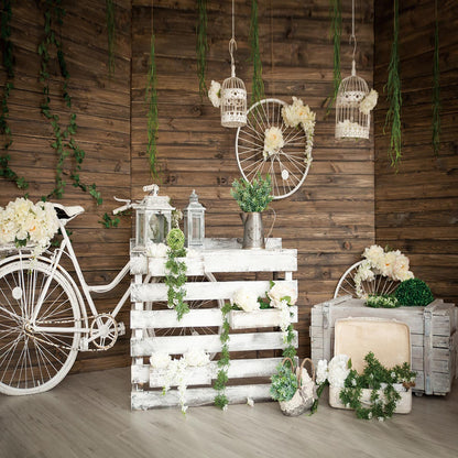 Brown Wood Wall Spring Garden Flowers Photography Backdrops