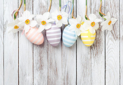 White Wood Eggs Flowers Easter Photo Backdrop for Studio