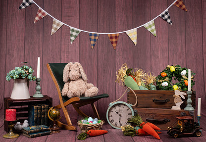 Dark Brown Wooden Rabbit Carrot Photography Backdrops