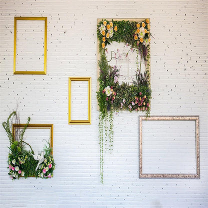 White Brick Wall Flowers Spring Backdrop