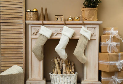 Wood Fireplace Christmas Backdrops for Photography