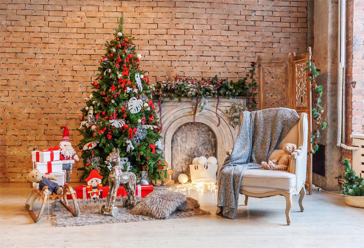 Christmas Backdrops Brick Wall Wood Floor Background for Photography ...