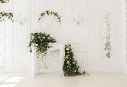 White Fireplace Spring Photography Backdrops