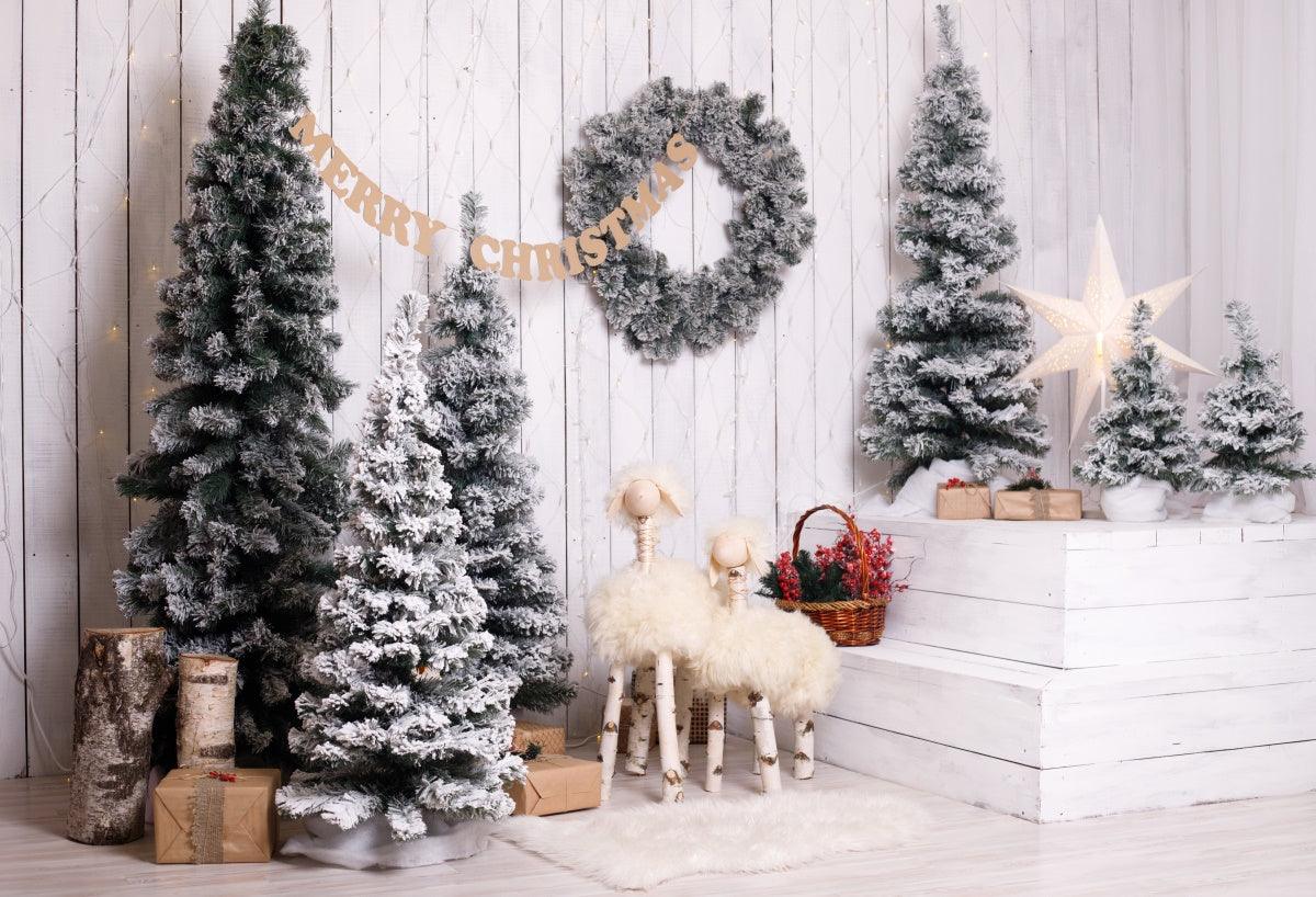 Wooden Merry Christmas Sheep Photo Backdrops