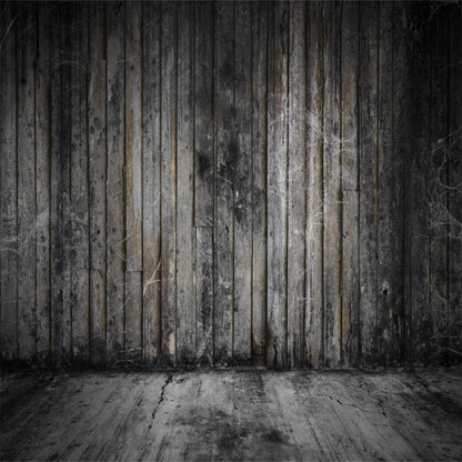 Dark Moldy Wooden Wall Spider's Web Wood Photography Backdrop