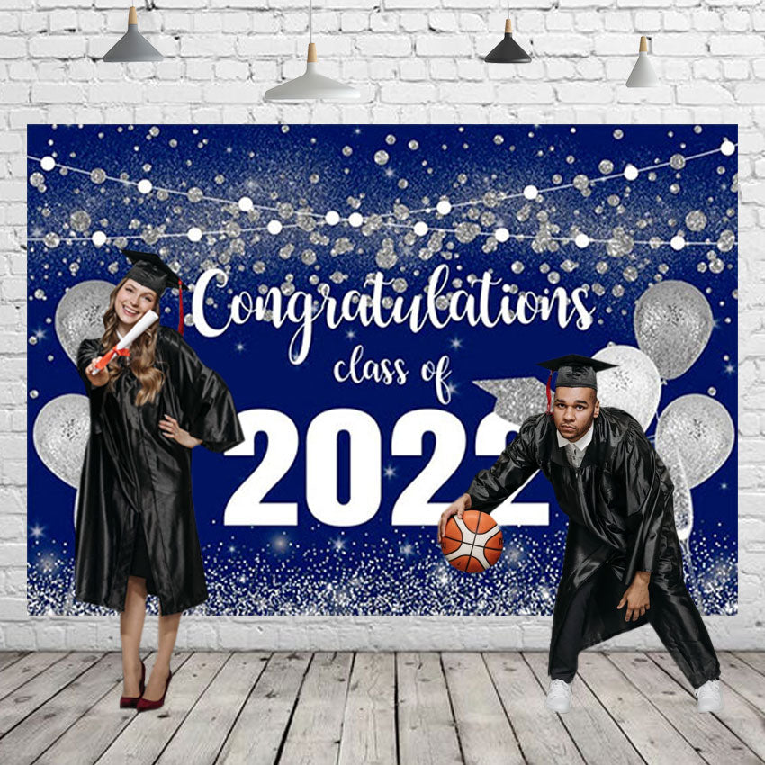 Graduation Blue and Silver Glitter Background Congratulations Class of ...