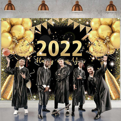 Champagne Gold Glitter 2022 Graduation Party Backdrop for Photography SBH0095