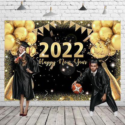 Champagne Gold Glitter 2022 Graduation Party Backdrop for Photography SBH0095