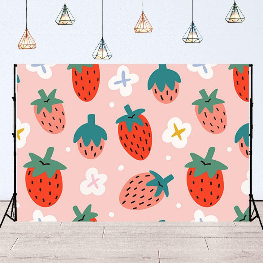 Strawberry Backdrops, Geometrical Abstract Fabric Backdrop, popular Red Pink And Blue Custom Banner, Tropical Fruits Photo Wall, Exotic Backdrop