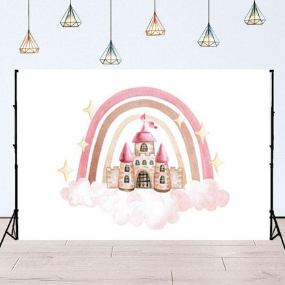 Boho Rainbow Pink Clouds Castle Background Backdrop for Photography SBH0130