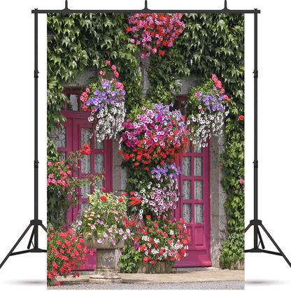 House With Flowers Backdrop for Spring Photography SBH0360