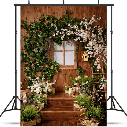 Flower Wooden House Backdrop for Spring Photography SBH0406