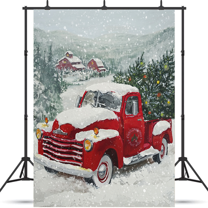 Christmas Truck Winter Snowy Landscape Backdrop SBH0461