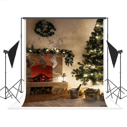 Christmas White Brick Fireplace Wall Photography Backdrops