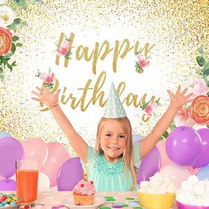 Flower Decoration Happy Birthday Backdrop for Birthday Party