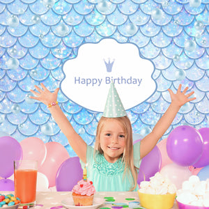 Mermaid Blue Photography Backdrop for Birthday Party