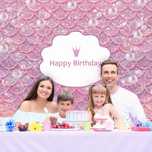 Mermaid Pink Backdrop for Happy Birthday Party