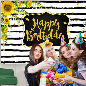 Sunflower Decoration Stripe Photography Backdrop for Birthday