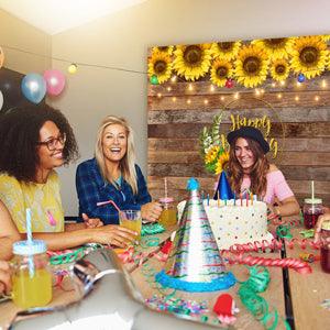 Sunflower Decoration Wood Texture  Photography Backdrop for Happy Birthday