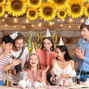 Sunflower Decoration Wood Texture  Photography Backdrop for Happy Birthday