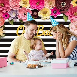 Black and White Stripes Flower Decoration Backdrop for Photography