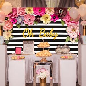 Black and White Stripes Flower Decoration Backdrop for Photography