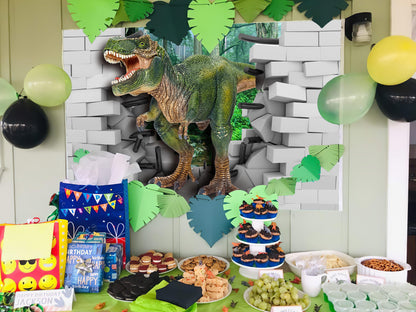 Jurassic Park White Brick Jungle Animals Photography Backdrop for Kids TKH1828