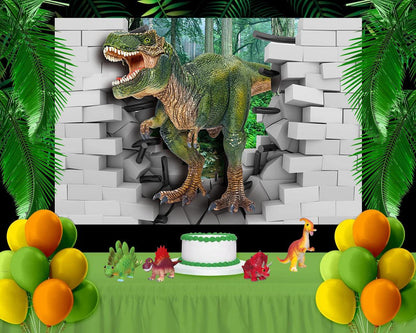 Jurassic Park White Brick Jungle Animals Photography Backdrop for Kids TKH1828