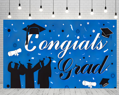 Blue Graduation Party Backdrop Blue Background Curtain Congratulations Graduation Party TKH1843