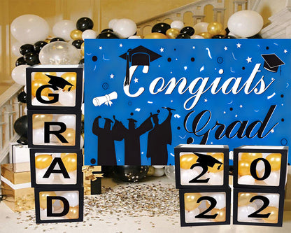 Blue Graduation Party Backdrop Blue Background Curtain Congratulations Graduation Party TKH1843