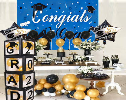 Blue Graduation Party Backdrop Blue Background Curtain Congratulations Graduation Party TKH1843