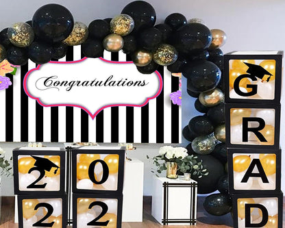 Black and White Stripe Graduation Celebration Backdrop for Photography Graduation Party Decorations TKH1847