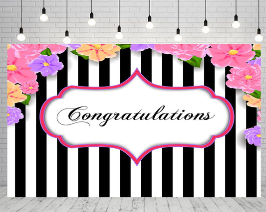 Black and White Stripe Graduation Celebration Backdrop for Photography Graduation Party Decorations TKH1847