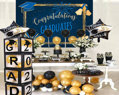 Dark Blue College Graduation Backdrop Background for Photography Celebration Party TKH1849