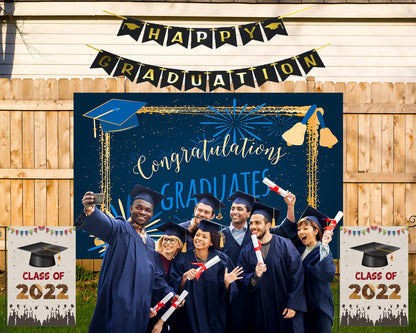 Dark Blue College Graduation Backdrop Background for Photography Celebration Party TKH1849