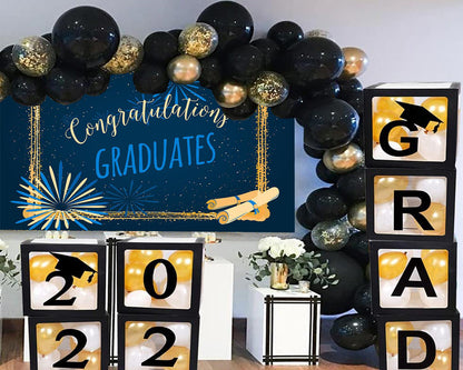 Dark Blue College Graduation Backdrop Background for Photography Celebration Party TKH1849